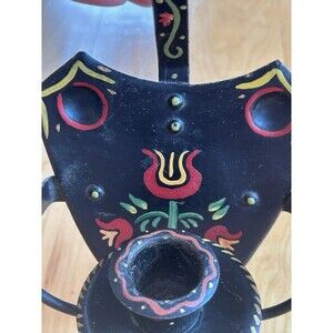 Antique Hand Painted Tole Art Metal Candlestick Holder Amish PA Dutch